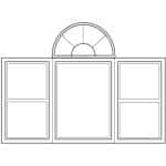Diagram of Viwinco half-round window over an assortment of double-hung and picture windows.